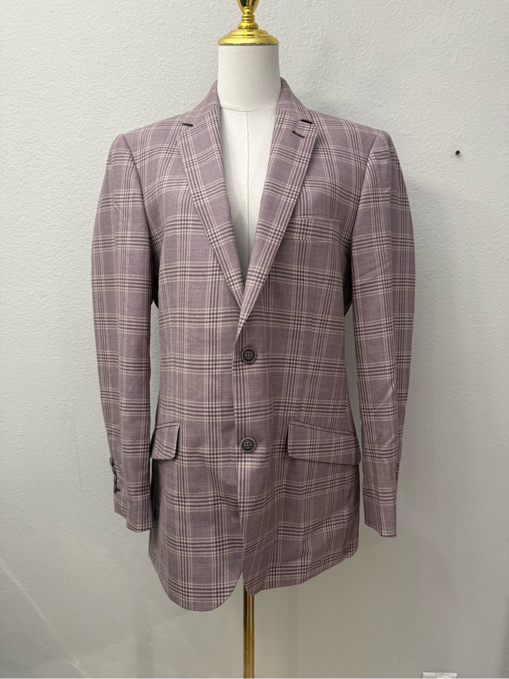 Bachrach Men's Mauve Plaid Wool Two-Button Blazer 38R